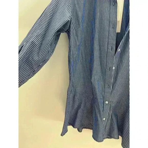 VERONICA BEARD Gilda Asymmetrical Striped Poplin Shirt Size‎ 4 - Picture 9 of 16